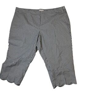 Kim Rogers Black White Gingham Scalloped Hem Capri Pants Womens 22W Side Zip